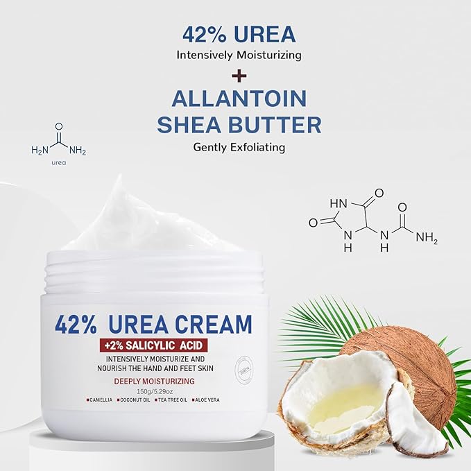 OUKEYA Urea Cream 42% plus Salicylic Acid 2% Net 5.29 Oz for Dry Cracked Feet,Heels,Knees,Elbows,Hands Repair Treatment Moisturizes and Removes Corns,Calluses,Dead Skin,and Softens Toenails-BrightBean Baby