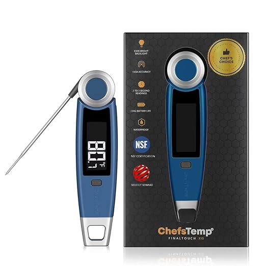 Finaltouch X10 Instant Read Digital Meat Thermometer NSF Certified Waterproof Professional for Cooking Grilling BBQ Baking Candy Oil with Rotating Probe and Backlit Display (Royal Navy)