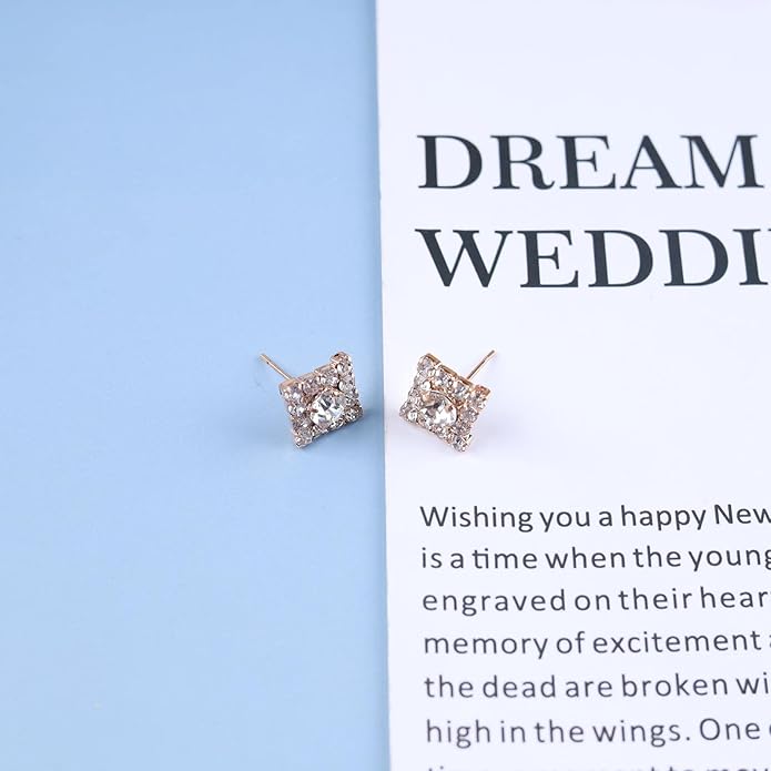 Vintage Crystal Square Earrings Rhinestone Square Stud Earrings Gold Cz Square Earrings Geometric Square Earrings Jewelry for Women-BrightBean Baby