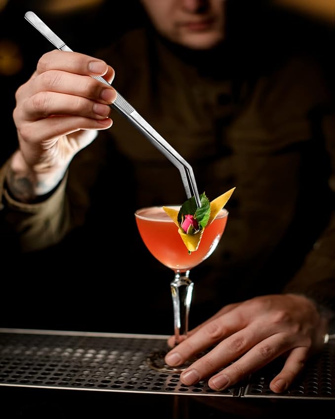 Fine Cooking Tweezers Set, Professional Stainless Steel Food Tongs, Kitchen Black Long Chef Tweezer for Cooking, Plating, Decorating and BBQ (SILVER, 12 inch)