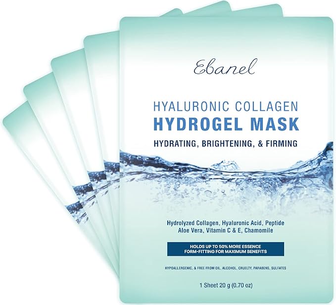 Ebanel 5 Pack Hydrogel Collagen Face Mask with Hyaluronic Acid, Vitamin C, Peptide, Aloe, Instant Brightening Hydrating Face Masks Skincare Korean Sheet Mask, Skin Firming, Lifting Anti Aging Masks-BrightBean Baby