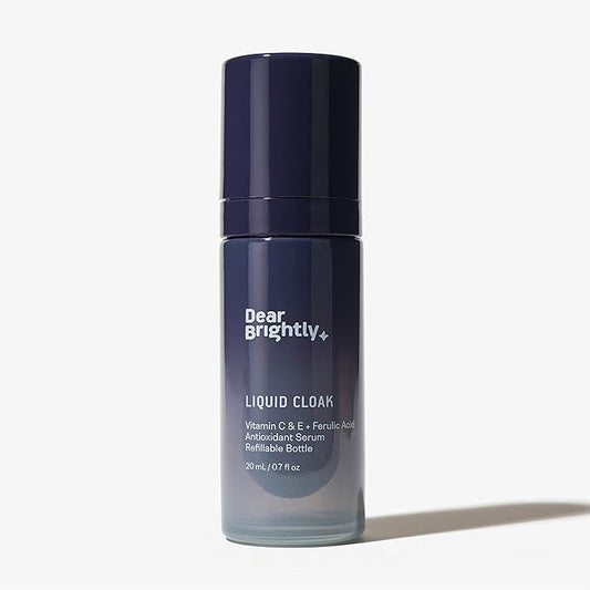 Vitamin C Serum with Ferulic Acid and Vitamin E for Glowing Radiant Skin by Dear Brightly, Liquid Cloak Facial Serum for Sensitive Skin, Refillable Glass Bottle, 0.7 fl oz-BrightBean Baby