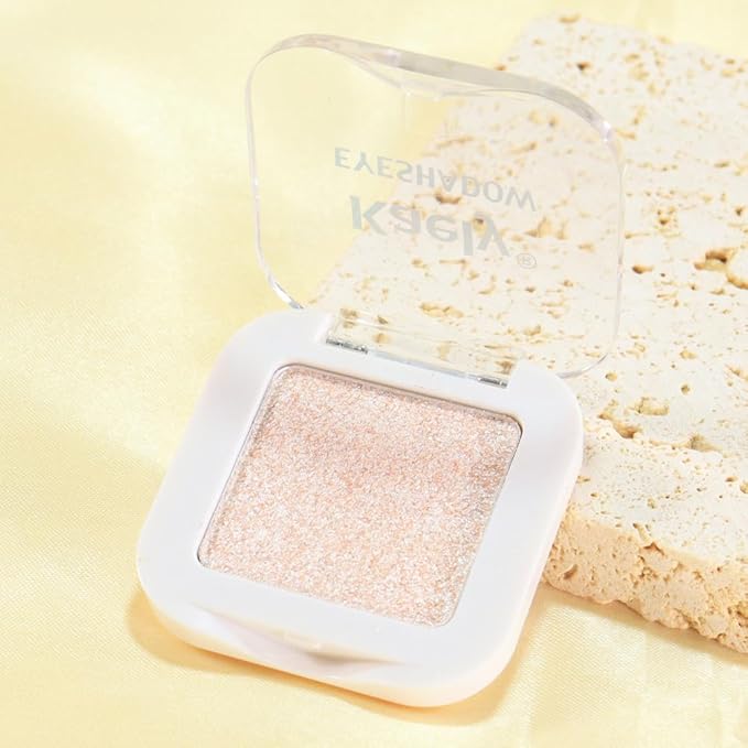 evpct Pear White Shimmer Single Eye shadow Palette Makeup for Older Women, Glitter Sparkly Pearl Shimmer Cream Eyeshadow Palette Brightener Make up, High Pigment Waterproof Monochrome Mini Eyeshadow-BrightBean Baby