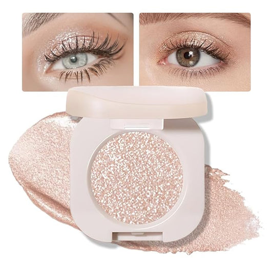 Monochrome Glitter Eyeshadow - Light Brown Shimmer Eye Shadow, Talc-Free, Paraben-Free, Cruelty-Free, Long-Lasting Single Eyeshadow Palette for Everyday & Special Occasions 11#-BrightBean Baby