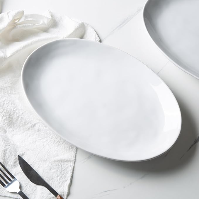 Porcelain Serving Platters, 12 Inch Large Serving Trays, Oval Serving Plates for Dessert Appetizers Meat/Entertaining/Party, Set of 3, White