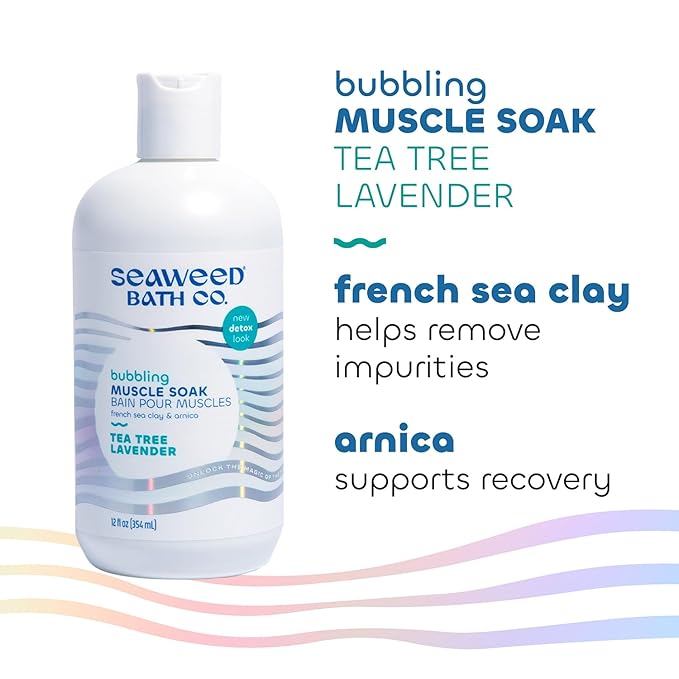 Seaweed Bath Co. Bubbling Muscle Soak, Tea Tree Lavender Scent, 12 Ounce, Sustainably Harvested Seaweed, French Sea Clay, Arnica-BrightBean Baby