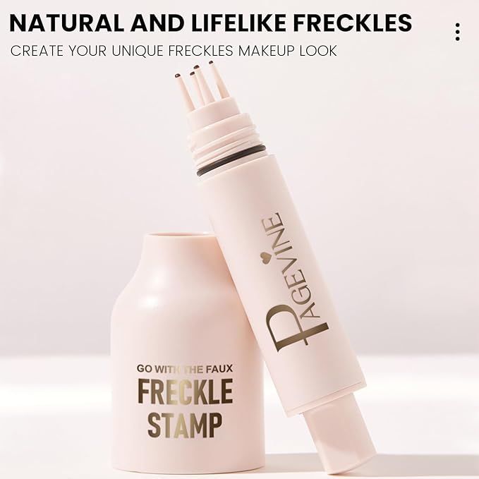 Freckle Stamp Pen,Fake Freckles Stain Marker Pencil Tool for Natural and Lifelike Sunkissed Face Freckle Makeup for Waterproof and Long-Lasting,Quick Dry 5-Point Faux Freckle Stamp Cushion, 02 Medium-BrightBean Baby