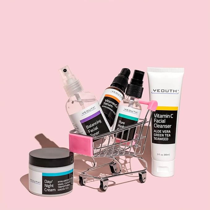 YEOUTH Skin Care Set: Hyaluronic Acid Serum for Face, Vitamin C Facial Serum, Face Cleanser, Toner & Cream, Hydrating Skin Care Kit 5-Piece-BrightBean Baby