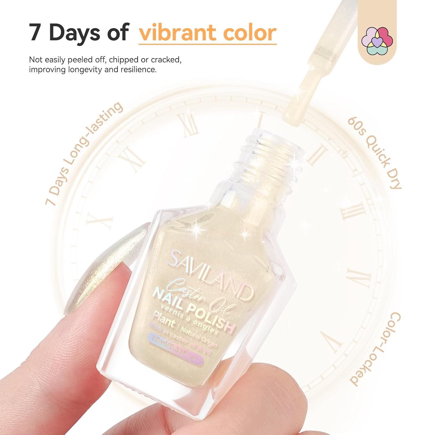 SAVILAND Color Artistry Pearl White Gold Nail Polish - 7 Days Shimmer Glitter Fingernail Polish, Ultra Quick Dry & Long-Lasting Pearlescent Sheen Nail Lacquer Nail Art Effect Home Manicure Gift Women-BrightBean Baby