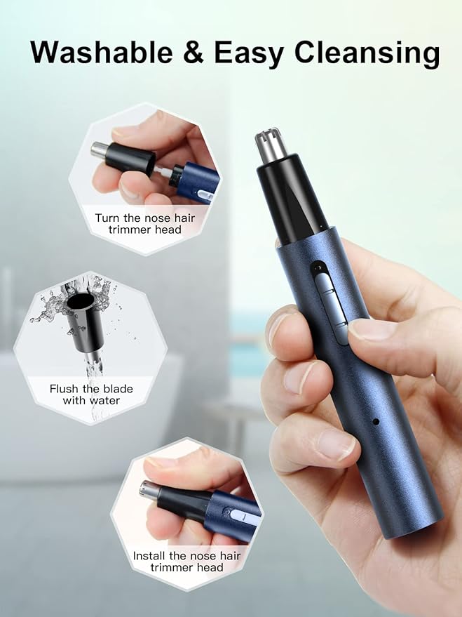 AHHFEI Nose & Ear Hair Trimmer, 5 in 1 Rechargeable USB Trimmer for Men & Women, Painless & Easy Cleansing, Blue
