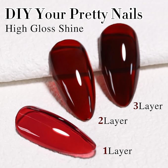 Double Rhythm 0.5Oz Jelly Gel Polish Translucent Sheer Neutral Natural Light Milky Same Color Same Bottle 15ML Nail Art DIY at Home (Blood Red-A1371)-BrightBean Baby