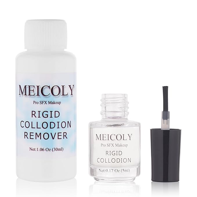MEICOLY Rigid Collodion and Remover Kit,Scarring Liquid with Brush,Professional Scar Makeup for Halloween SFX Cosplay,Liquid Scar Fake Scar Makeup for Theater Stage Performance,Collodion Scar Liquid-BrightBean Baby