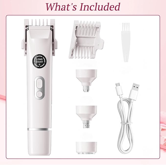 Bikini Trimmer for Women, 4 in 1 Wet/Dry Electric Razors for Women - Dual Head, Painless Rechargeable Portable Womens Razors for Shaving Set for Face, Nose, Eyebrows, Armpits, Bikini Area (White)-BrightBean Baby