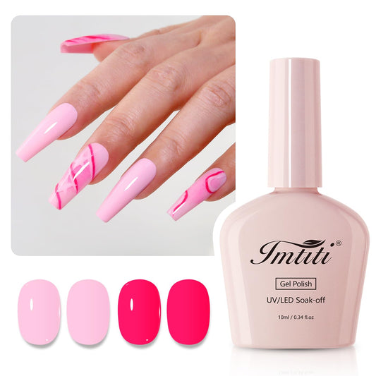 Imtiti Gel Nail Polish Kit, 2 Pcs 10ml Hot Pink & Macaron Pink Colors Gel Polish Soak Off UV LED Spring Summer Pink Gel Polish Nail Art Manicure Salon DIY Design Gel Nail Kit-BrightBean Baby
