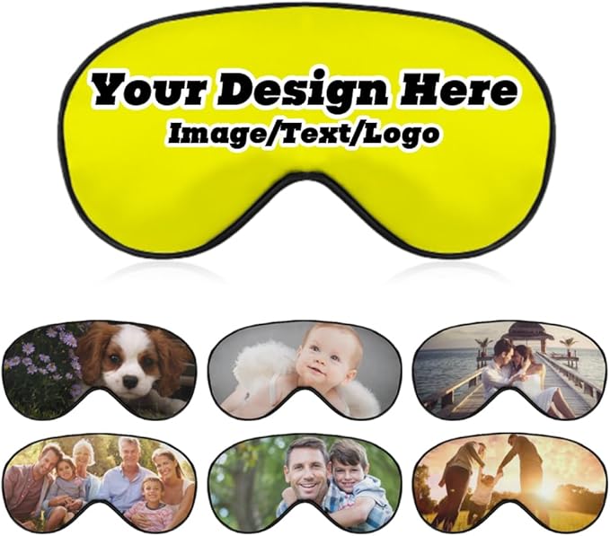 Custom Personalized Sleep Eye Mask Add Any Photo Text Logo Design Your Own Soft Blindfold Eyemask Blackout Eye Cover for Men Women Home Travel Offices, Yellow, 8.1"x4.1"-BrightBean Baby
