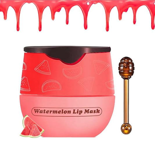 1 PCS Bee Lip Balm Honey Pot, Exfoliating Watermelon Bee Lip Balm Sleeping Lip Mask Overnight with Sticks, Honey Pot Lip Balm Prevention Dry Hydrating and Crack Lip Scrubs-BrightBean Baby