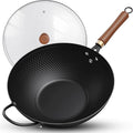 Nonstick Wok 13 Inch Carbon Steel Wok Pan with Glass Cover - Stir-Fry Pan
