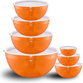 Orange Mixing Bowls with Lids Set of 7, Stainless Steel Nesting Bowl with Khaki Lid for Non-slip Mixing Prepping Storing Serving, 7 Sizes-7/3.6/2.7/2.1/1.5/1/0.8 QT