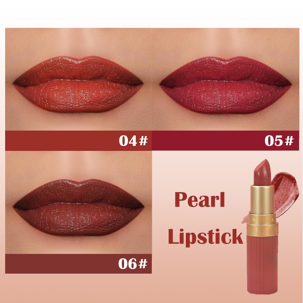 3Pcs Metallic Lipstick for Women,Lightweight Shimmer Frosted Lipstick,Glitter Lip Gloss Stain Long Lasting Waterproof Smudge Proof 24 Hour Full Coverage Lip Makeup,Vegan（04,05,06)-BrightBean Baby