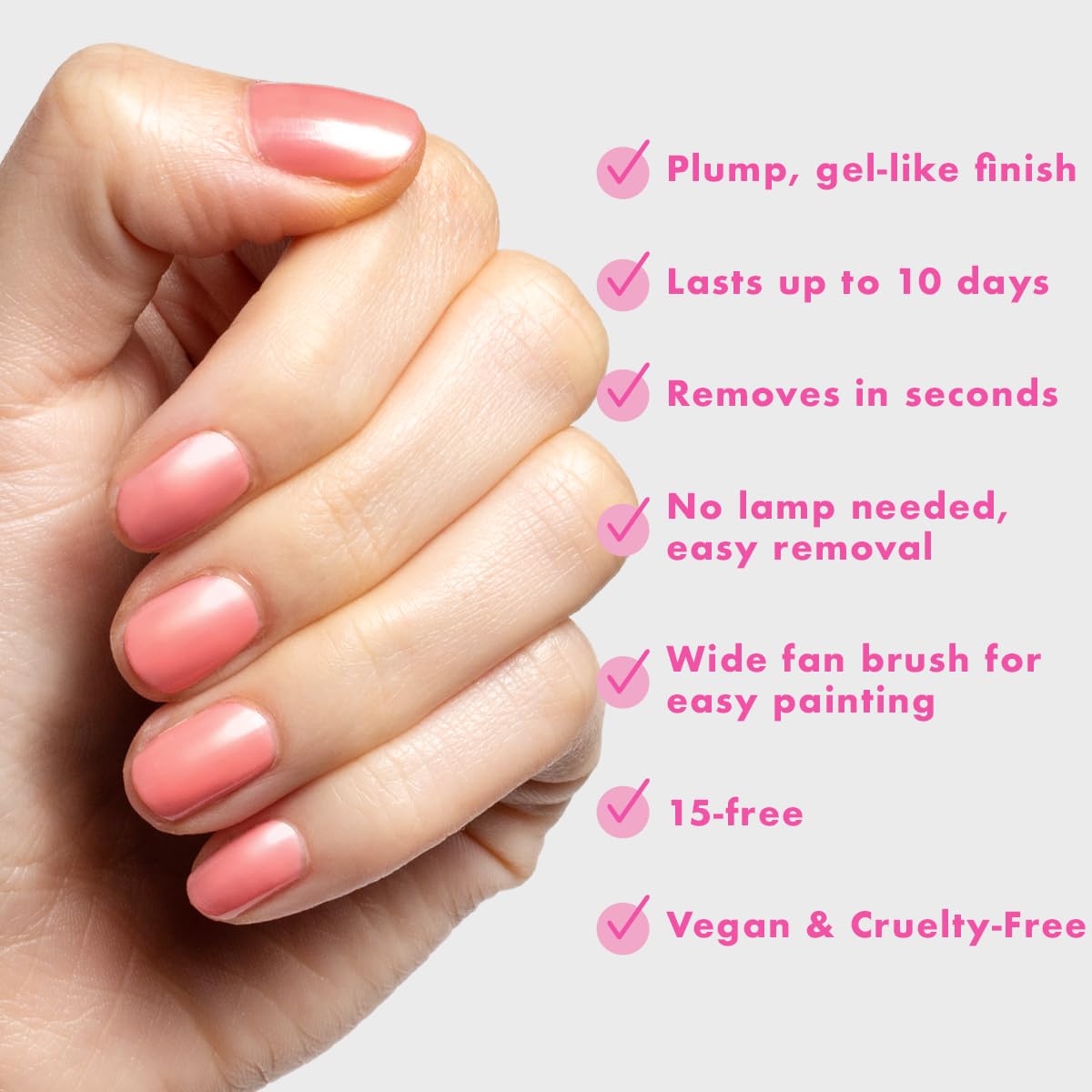 Olive & June Long Lasting Nail Polish | Plump, Gel-Like Finish No Lamp Needed, Lasts up to 10 days | Salon-Quality at Home | 15-Free, Vegan & Cruelty-Free Chip-Resistant | Papaya Gloss, Coral-BrightBean Baby