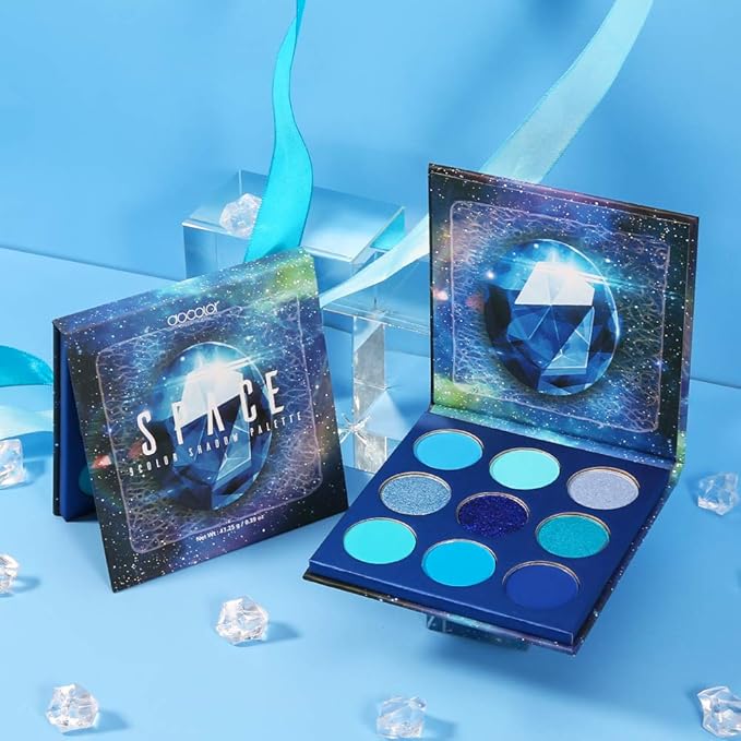 docolor Eyeshadow Palette 9 Colors Blue Eyeshadow Gemstone Shadow Palette Highly Pigmented Mattes Shimmers Smokey Glitter Cream Colorful Powder Blendable Long Lasting Waterproof Makeup Palette-BrightBean Baby