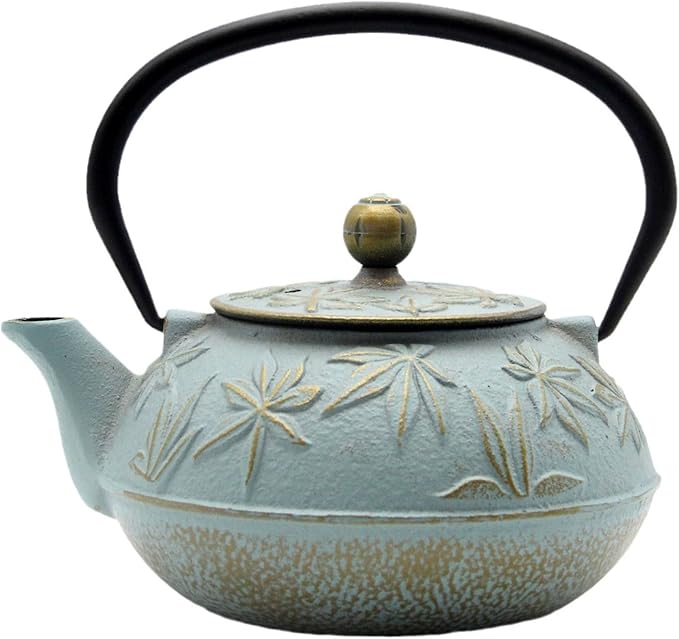 Cast Iron Teapot Tea Kettle with Stainless Steel Infuser for Stovetop Safe Coated with Enameled Interior Japanese Tetsubin with Maple Leaves Pattern(30.4oz/900ml) (Color-5)
