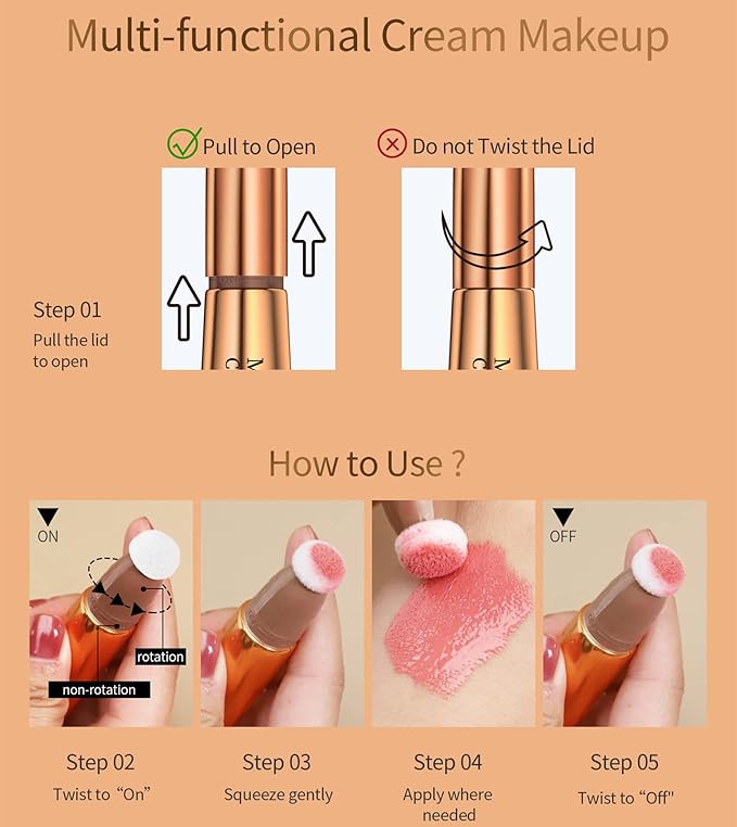 Go Ho Liquid Blush Beauty Wand,Blendable Super Silky Cream Blush Stick,Face Moisturizing Contour Blush Stick with Fine Cushion Applicator,Cruelty-free,003# Medium Pink-BrightBean Baby