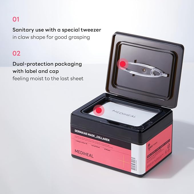 Mediheal Derma 365 Collagen Mask (30 Masks) - Daily Skin Care Mask for Firm Moisturizing to Lift Skin with Collagen Active 3X-BrightBean Baby