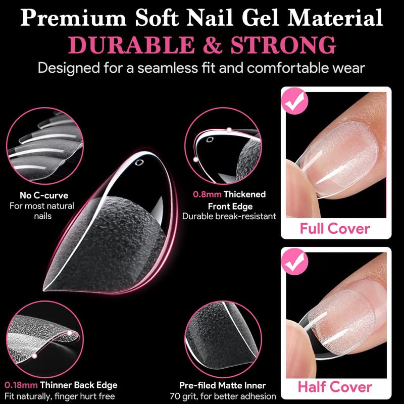 Short Round False Nail Tips, 15 Sizes 510 PCS Clear Soft Press On Fake Nail Pre-shaped Half Matte Full Cover Gel Nail Tips Extensions Strong Thick Long Lasting for DIY Beginners & Salon Manicure-BrightBean Baby