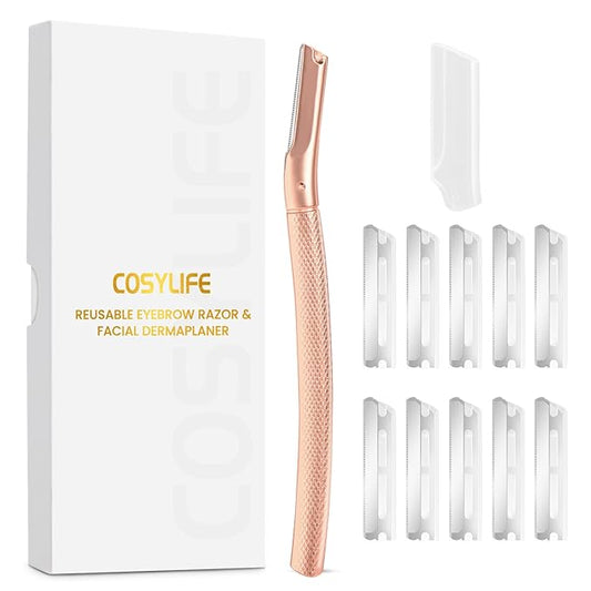 Eyebrow Razor Dermaplaning Tool with 10 Blade Refills Exfoliating Face Razors for Women Facial Razor for Peach Fuzz and Eyebrow Hair Removal