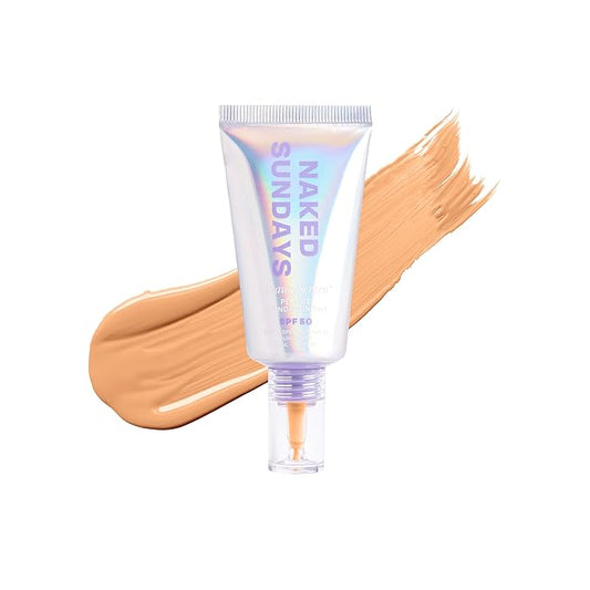 Naked Sundays BeautyScreen™ SPF 50 Mineral Peptide Foundation Tint 2-in-1 Skin Tint & Mineral Sunscreen- Radiant, Buildable Coverage, Acne-Safe (3.5 Light Medium Cool, 1.01 Fl Oz)-BrightBean Baby