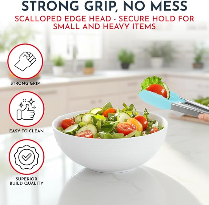 Kitchen Tongs for Cooking with Silicone Tips, Heat Resistant Tongs for Serving Food, 7-Inch, 9-Inch, 12-Inch Locking Silicone Tong, Set of 3 Salad Tong, Aqua Kitchen Utensils