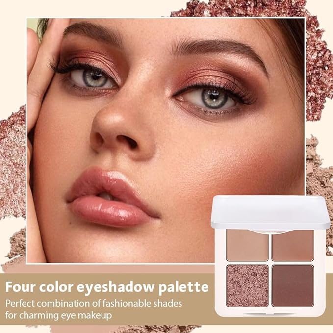 4 Colors Matte Shimmer Eyeshadow Makeup Palette,Nude Light Dark Brown Rose Gold Highly Pigmented Natural Neutral Eye Shadow Palette,Long Lasting Waterproof Naturing-Looking Women Girls Eye Shadow-BrightBean Baby