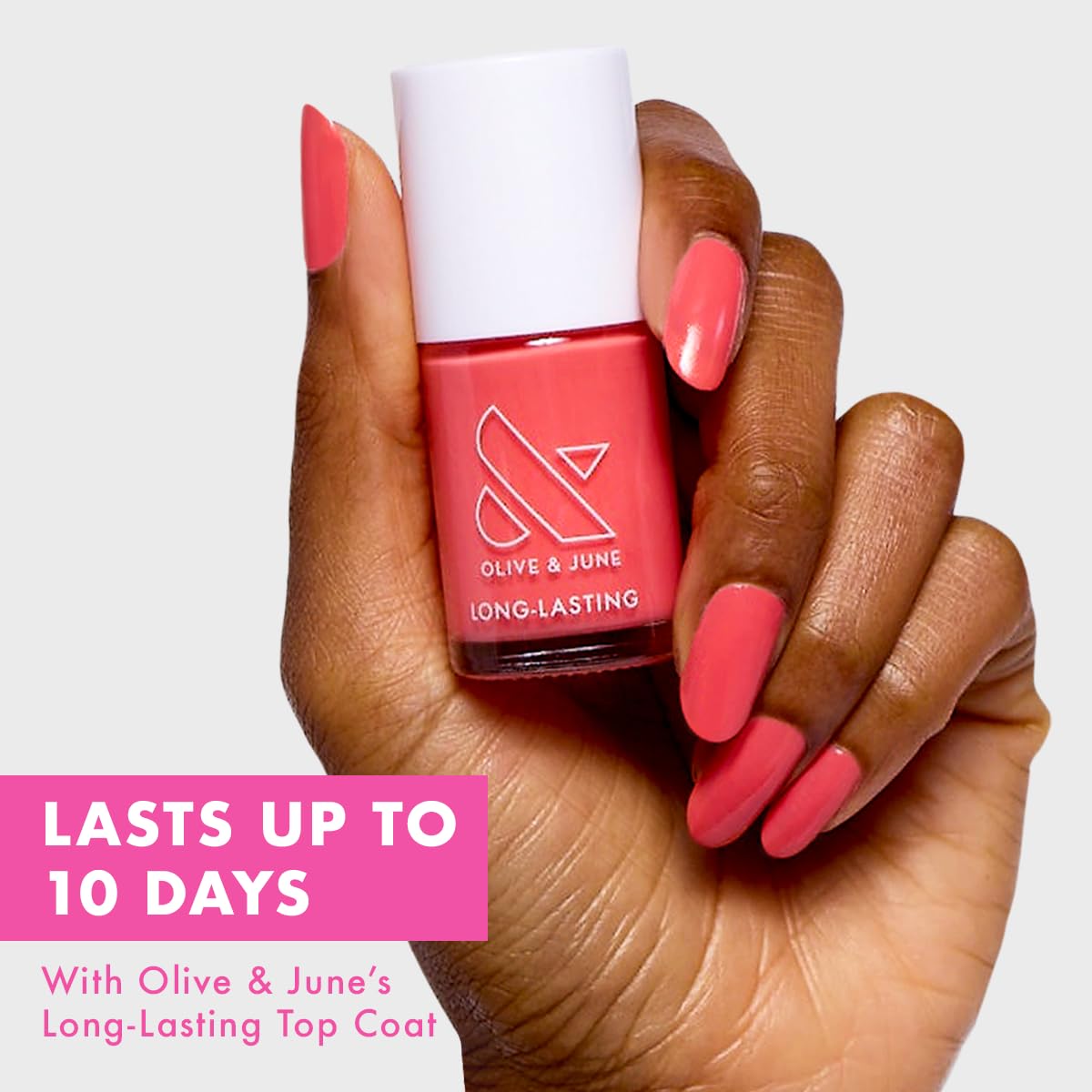 Olive & June Long Lasting Nail Polish | Plump, Gel-Like Finish, No Lamp Needed | Lasts up to 10 days | Salon-Quality at Home | 15-Free, Vegan & Cruelty-Free | Chip-Resistant | Perfect Pinwheel | Coral-BrightBean Baby