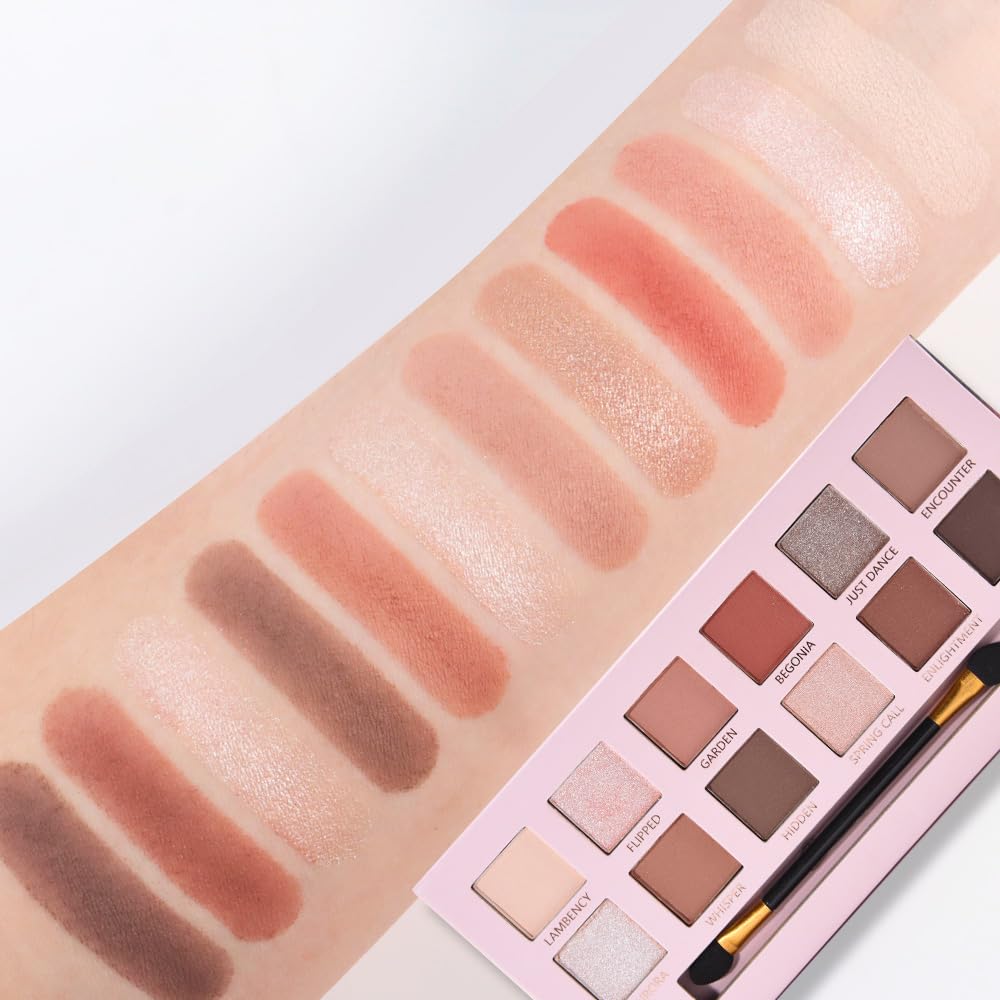 12Colors Eye Shadow Palette With Mirror and Brush,Nude Pink Brown Neutral Natural Eyeshadow Palette,Long Lasting Waterproof Travel Size Makeup Pallete-BrightBean Baby