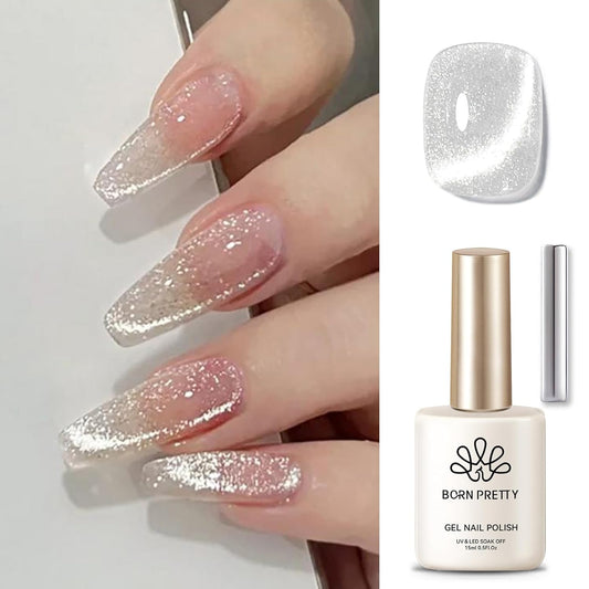 Born Pretty Cat Magnetic Eye Gel Nail Polish, Holographic Glitter Super Shine Gel Nail Polish Soak Off Led Nail Polish Nail Art Gel Manicure Salon DIY Gifts 15ML-BrightBean Baby