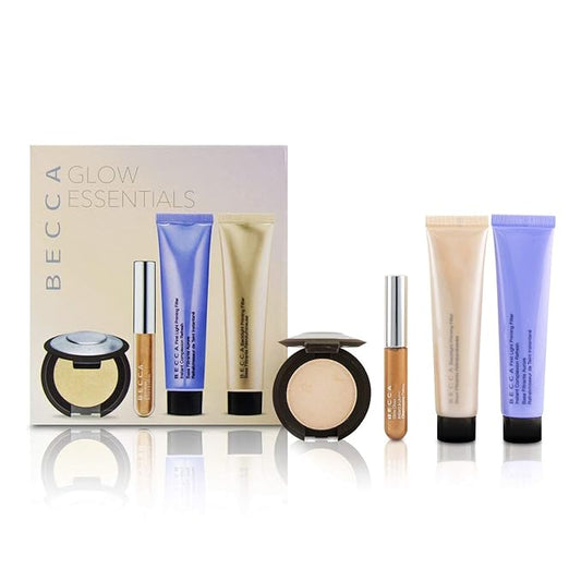 Becca Glow Essentials Travel-size Kit - Becca First Light Priming Filter, Becca Backlight Priming Filter, Becca Shimmering Skin Perfector Pressed Highlighter in Moonstone, Glow Gloss Champagne Creme-BrightBean Baby