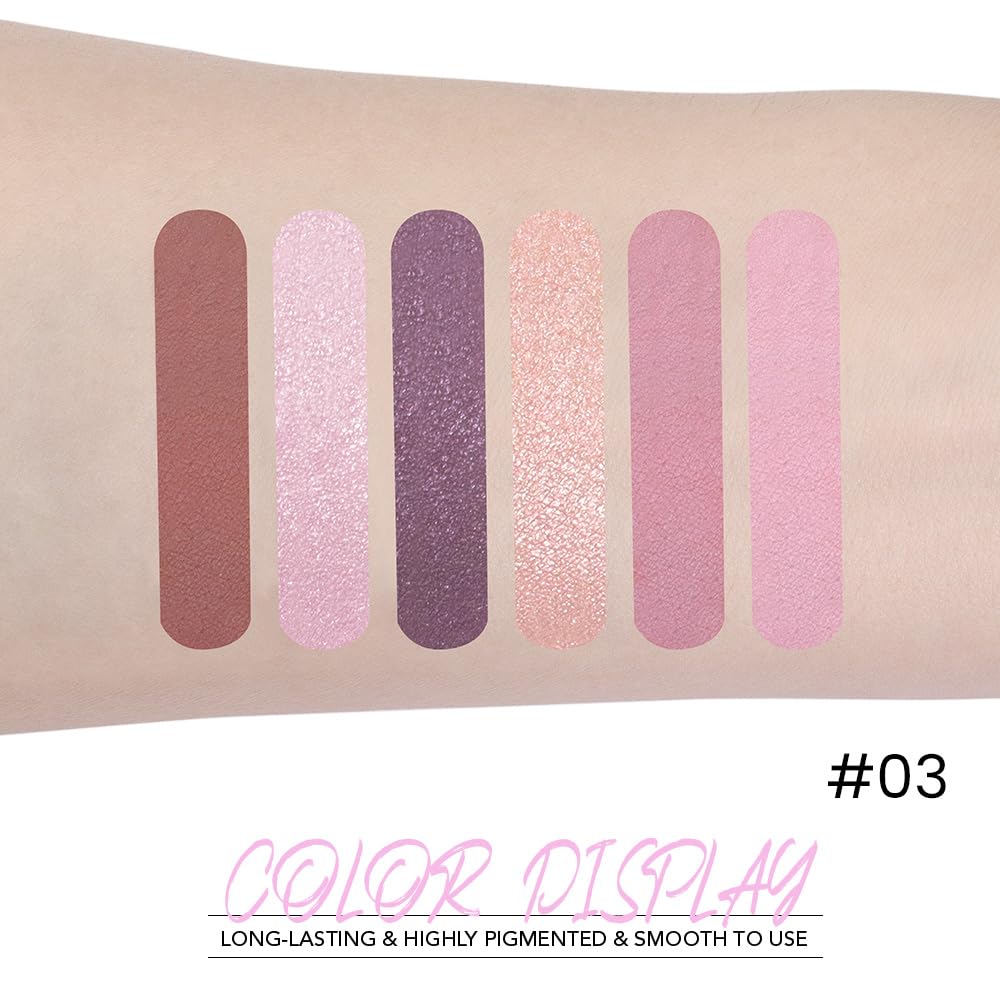 6-Color Pink Champange Purple Matte & Shimmer Eyeshadow Palette with Mirror – Highly Pigmented, Long-Lasting Eye Makeup for Artists & Creative Looks (03#)-BrightBean Baby