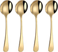 7" Round Soup Spoons Set of 4,18/10 Stainless Steel Heavy Duty with Deep Bowl,Fine Mirror Polished,Dishwasher Safe(Gold)