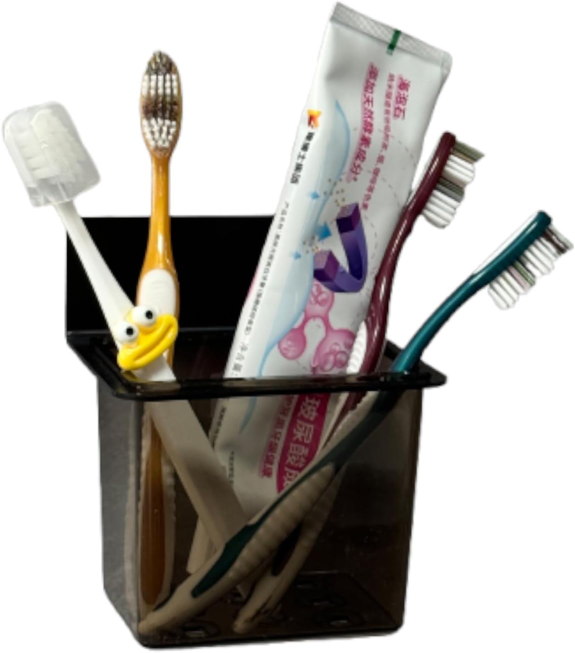 Toothbrush Holder Toothpaste Holder with Wall Mount for Family, Metal Frame & Plastic Black Bathroom Organizer Set with Adhere Tape for Bathroom -one Pack-BrightBean Baby