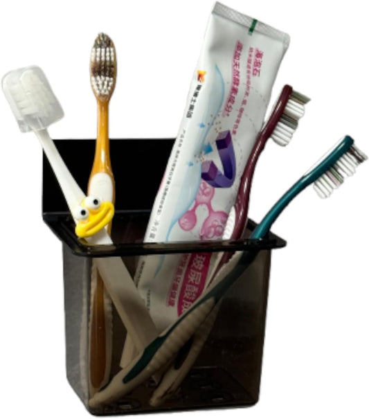 Toothbrush Holder Toothpaste Holder with Wall Mount for Family, Metal Frame & Plastic Black Bathroom Organizer Set with Adhere Tape for Bathroom -one Pack-BrightBean Baby