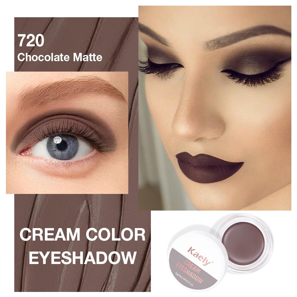 Kaely Single Cream Eyeshadow Pot, Chocolate Matte Eye Shadow for Older Women High Pigmented Waterproof, Natural Eyeshadow Palette Makeup Brightener, sombras en crema para ojos, Blendable, 720-BrightBean Baby