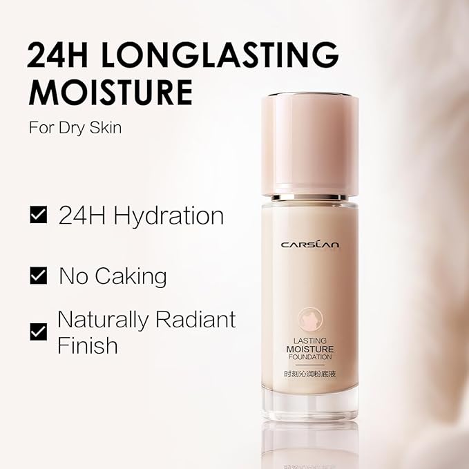 Lasting Moisture Foundation, 24H Longlasting Medium Coverage Dewy Finish Face Makeup, Poreless, Lightweight, Hydrating Liquid Foundation For Dry Skin, N01-BrightBean Baby