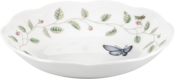 Lenox Pasta Bowl, 20oz Butterfly Meadow Pasta Bowl 1-Piece, Service For 1, Porcelain, White Serving Bowls, Wide, Shallow, Lenox Butterfly Meadow Collection, Dishwasher & Microwave Safe (White 1-Piece)