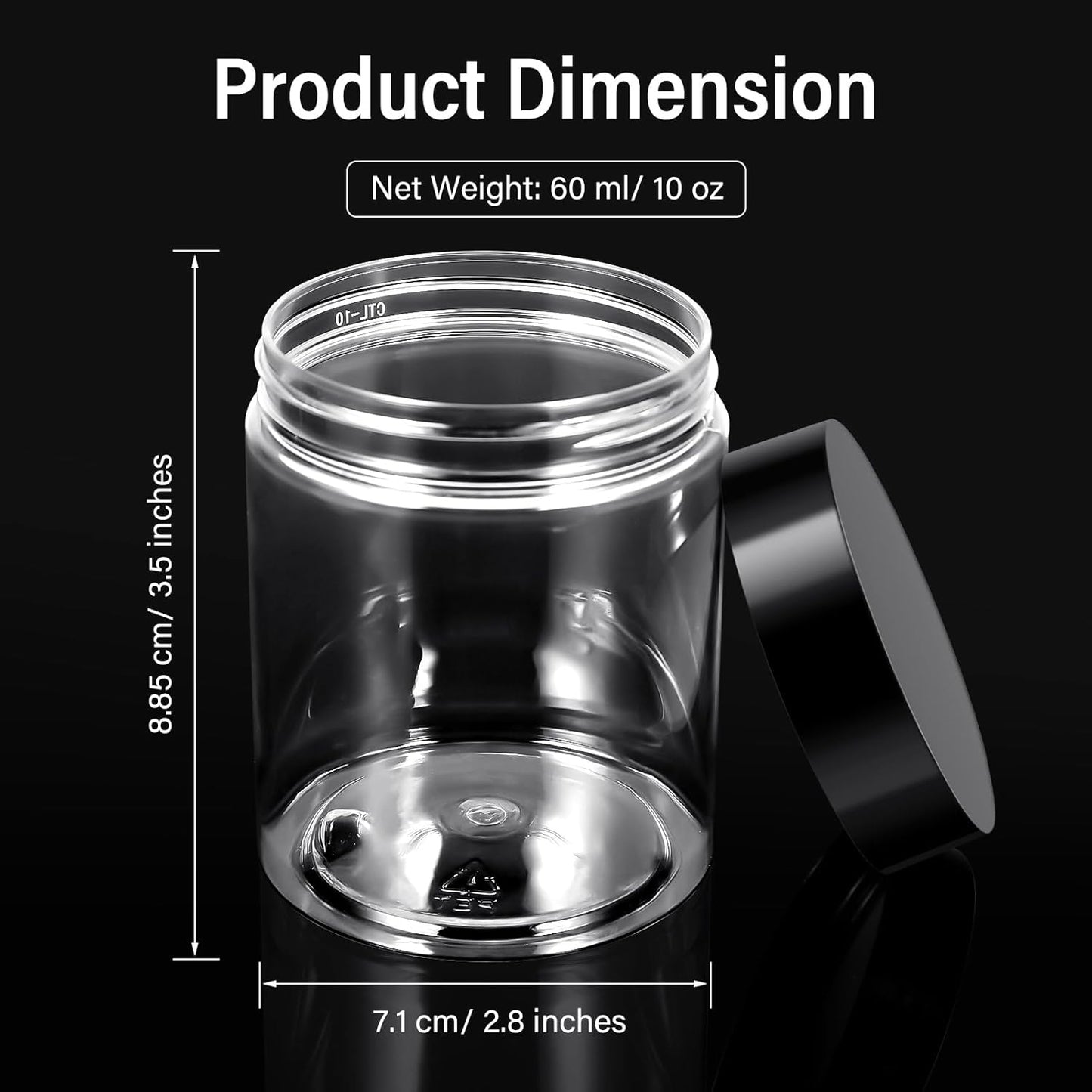 SATINIOR 100 Pcs Plastic Jars with Lids Small Containers Lids Wide Mouth Small Plastic Containers for Lotion Cream Rhinestones Body Butters Travel Storage(10 oz,Black)-BrightBean Baby