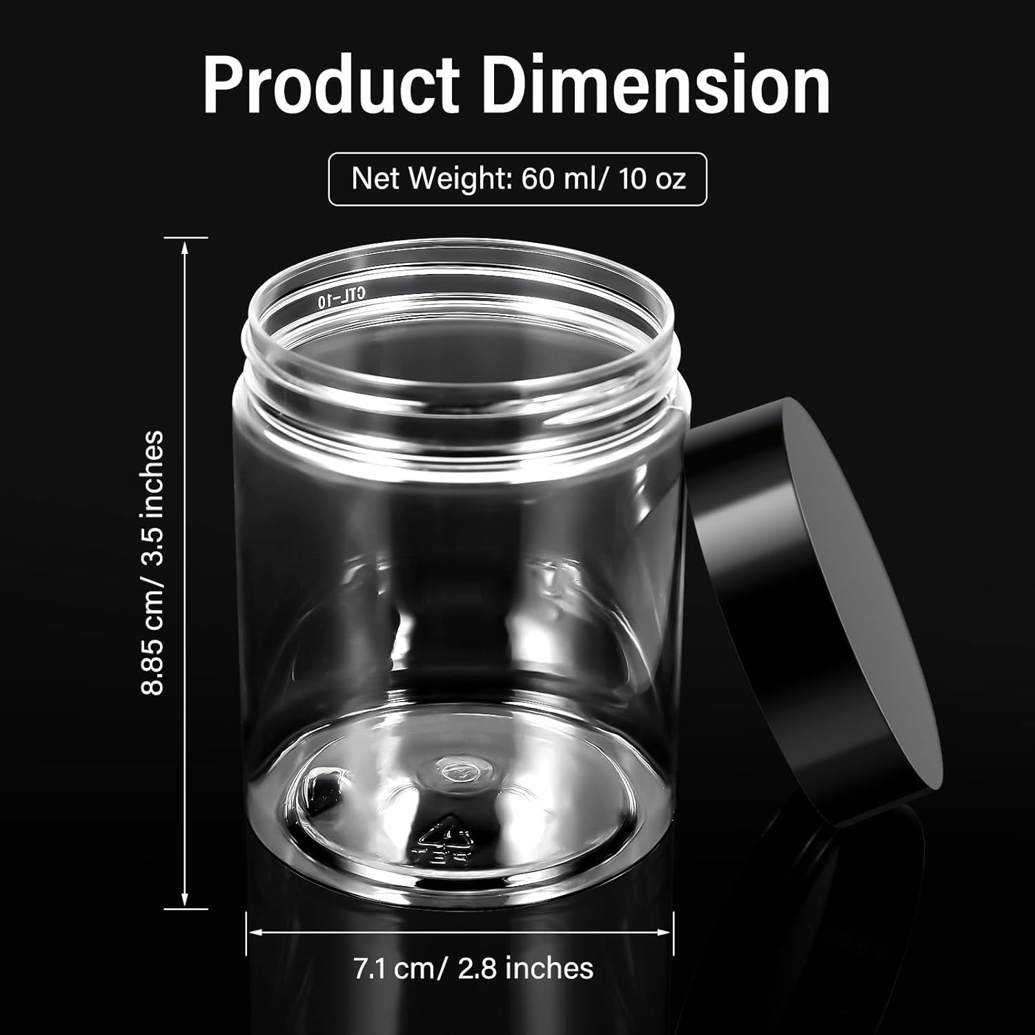 SATINIOR 100 Pcs Plastic Jars with Lids Small Containers Lids Wide Mouth Small Plastic Containers for Lotion Cream Rhinestones Body Butters Travel Storage(10 oz,Black)-BrightBean Baby