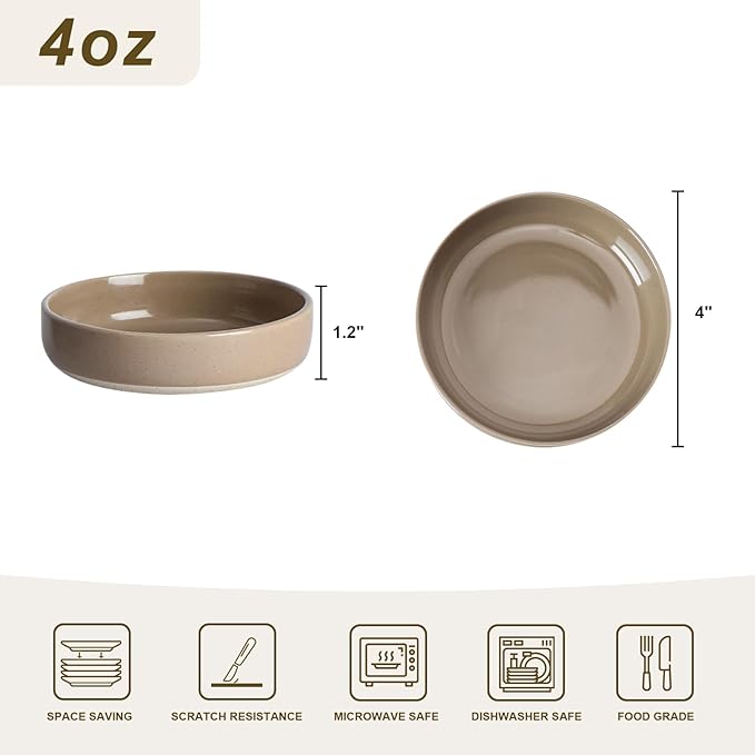 famiware Milkyway Ceramic Soy Sauce Dish, Dipping Bowls Set of 6, Dipping Sauce Bowls/Dishes, 4oz Small Serving Bowls for Side Dishes, Condiment, Sushi, Appetizer, Dessert, Cinnamon Brown