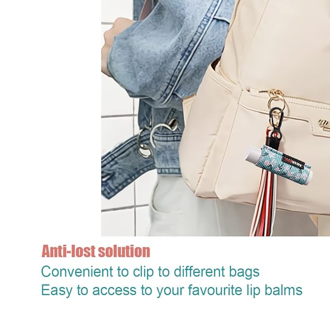 3PCS Lip Balm Holder Sleeves Keychain Chapstick Holder Keychain Lip Gloss Holder Chapstick Elastic Sleeves(Light Blue/Grey/Pink)-BrightBean Baby