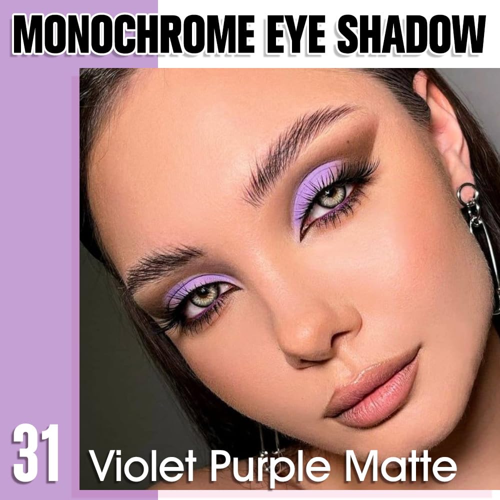 Single Matte Eye Shadow Palette Makeup, Violet Purple Eyeshadow for Women Halloween Birthday Party Wear, Monochrome Eye Shadow Makeup, Pigmented Waterproof Sombras Para Ojos, 31-BrightBean Baby
