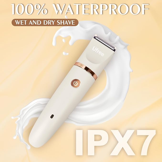 Ufree Bikini Trimmer Electric Razors for Women, Rechargeable Pubic Hair Trimmer Electric Shaver for Legs Body Hair, Bikini Shaver IPX7 Waterproof, White-BrightBean Baby
